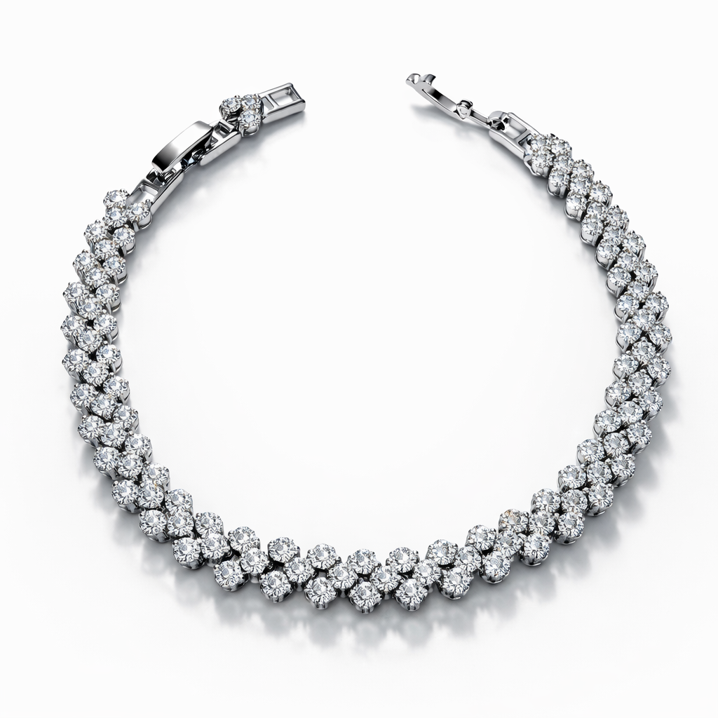 Silver Tone CZ Tennis Bracelet 18+2 cm, 6mm Crystal
