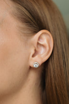 Sedy Jewelry Rose Gold Halo Stud Earrings 8mm with Cubic Zirconia – Classic Sparkle Elegance