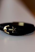 Men’s Leather Bracelet with Gold-Tone Stainless Steel Details