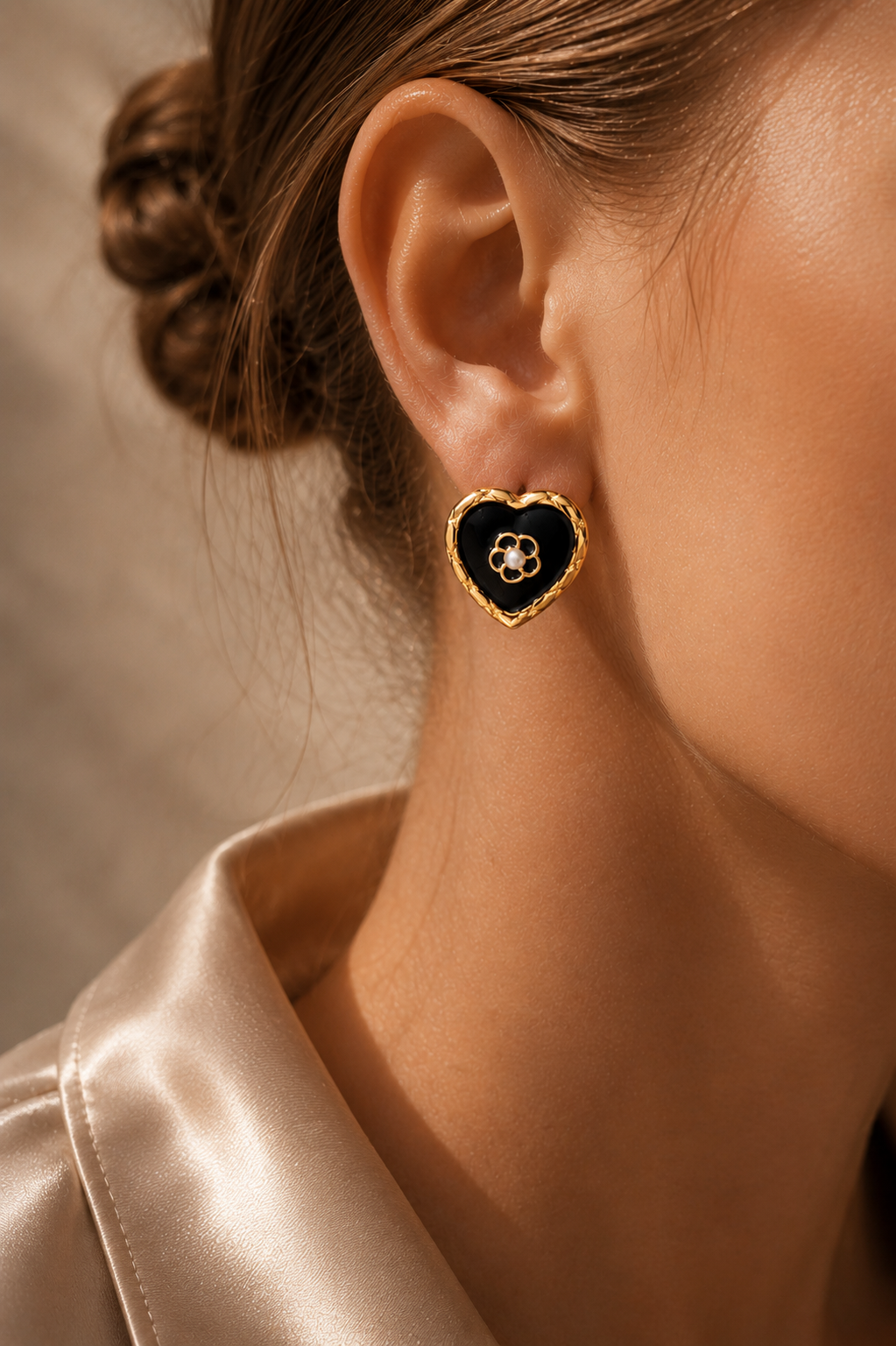 Gold Plated Heart Stud Earrings with Matte Finish, 2 × 2 cm