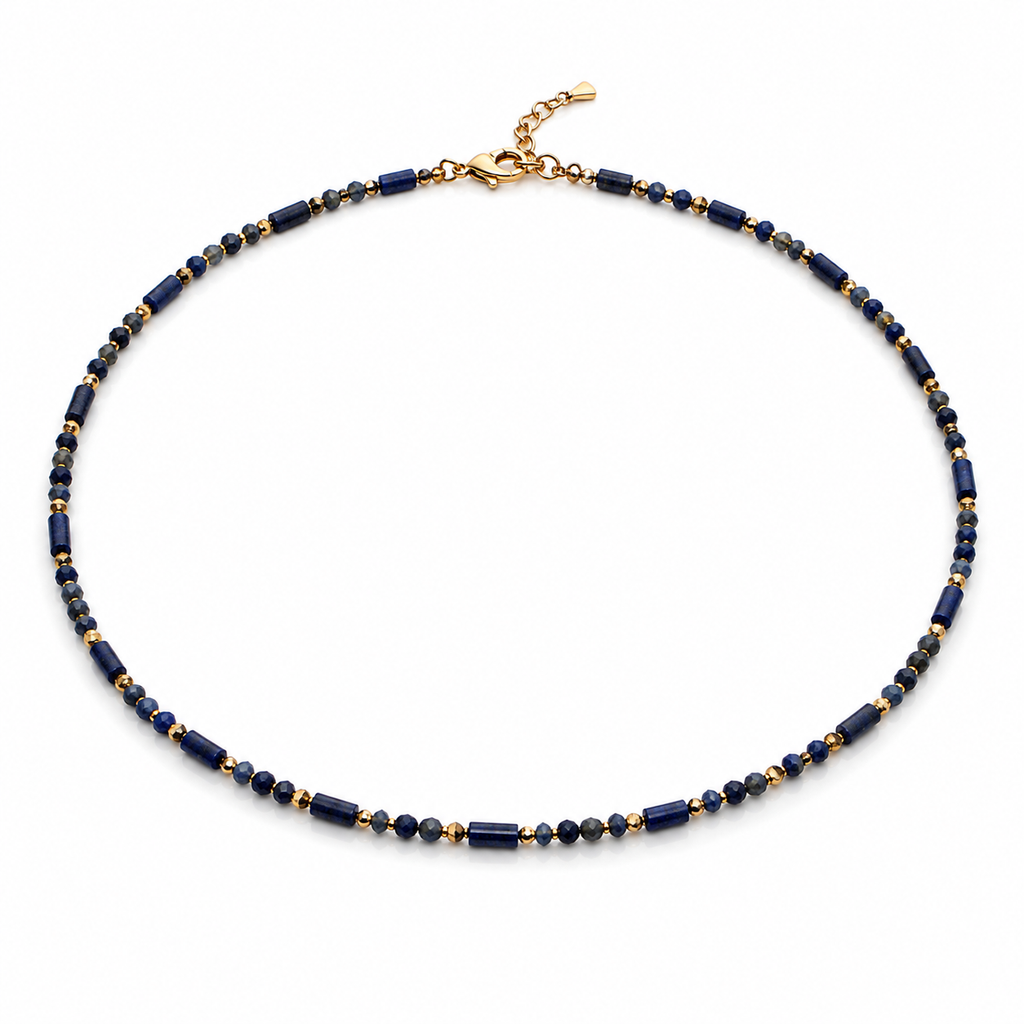Natural Gemstone Beaded Necklace for Women – Spinel, Amazonite, Malachite, Apatite & Agate, Gold Plated Stainless Steel, 38+5 cm