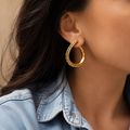 Rose Gold Plated Greek Key Hoop Earrings 30 mm | Oval Hoop Earrings | Hypoallergenic