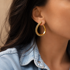 Rose Gold Plated Greek Key Hoop Earrings 30 mm | Oval Hoop Earrings | Hypoallergenic