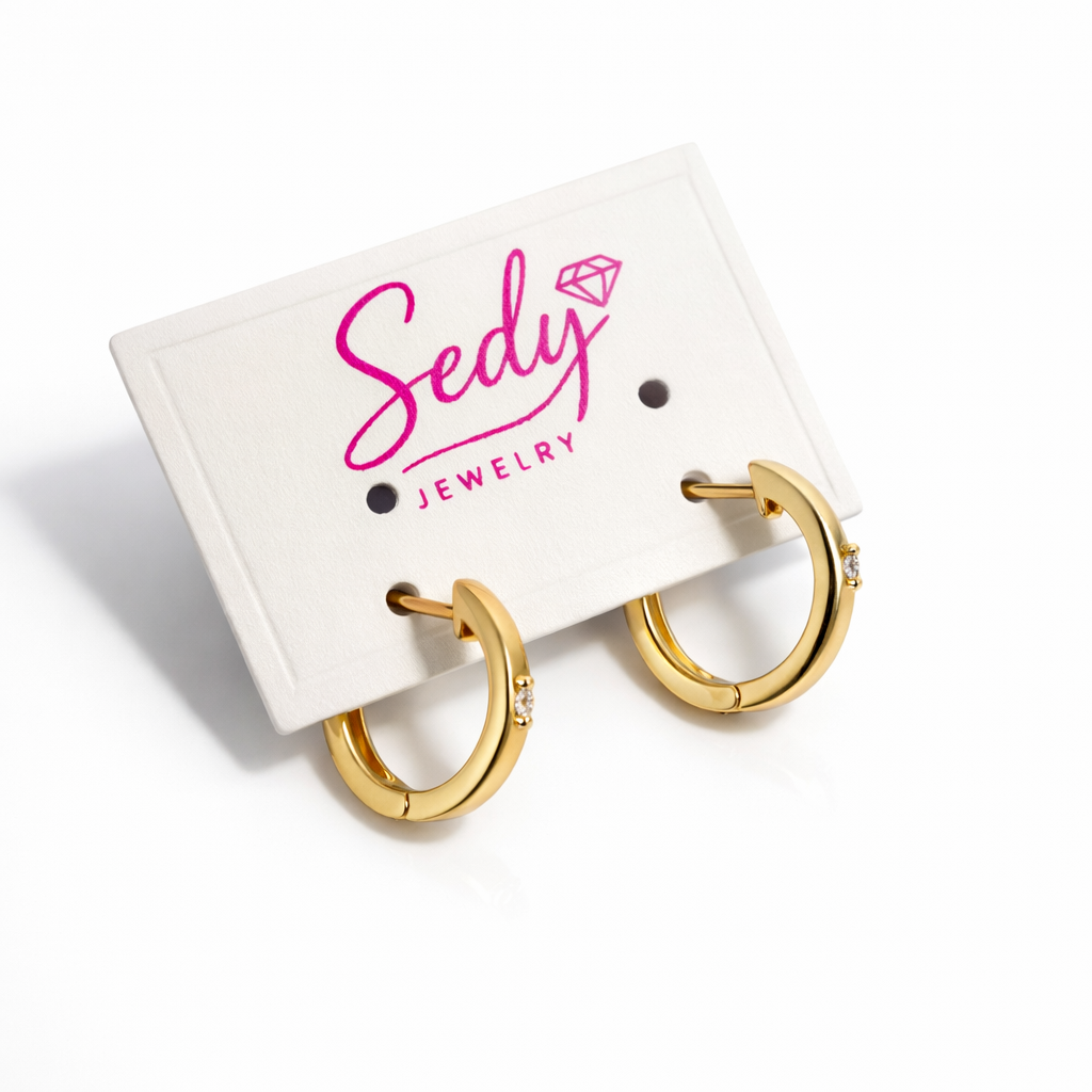 Gold Plated Huggie Hoop Earrings with CZ Stone – 16 mm