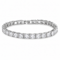 Rhodium Plated Princess Cut CZ Tennis Bracelet – Adjustable 18 + 2 cm, 7 mm Wide