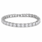 Rhodium Plated Princess Cut CZ Tennis Bracelet – Adjustable 18 + 2 cm, 7 mm Wide