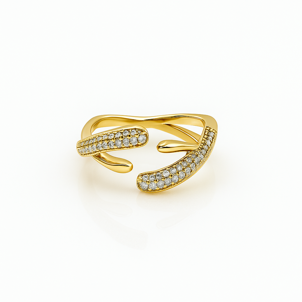 Embrace Ring – Gold Plated Adjustable Ring with Cubic Zirconia by Sedy Jewelry