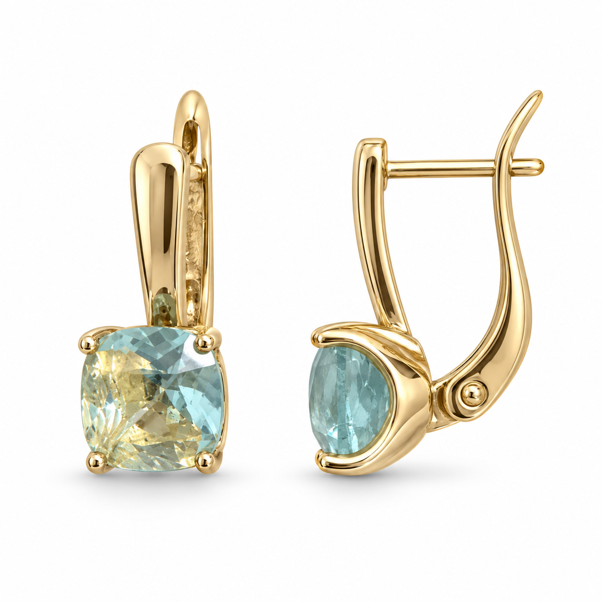 Cushion Cut CZ Leverback Earrings – Gold Plated, Four Colours