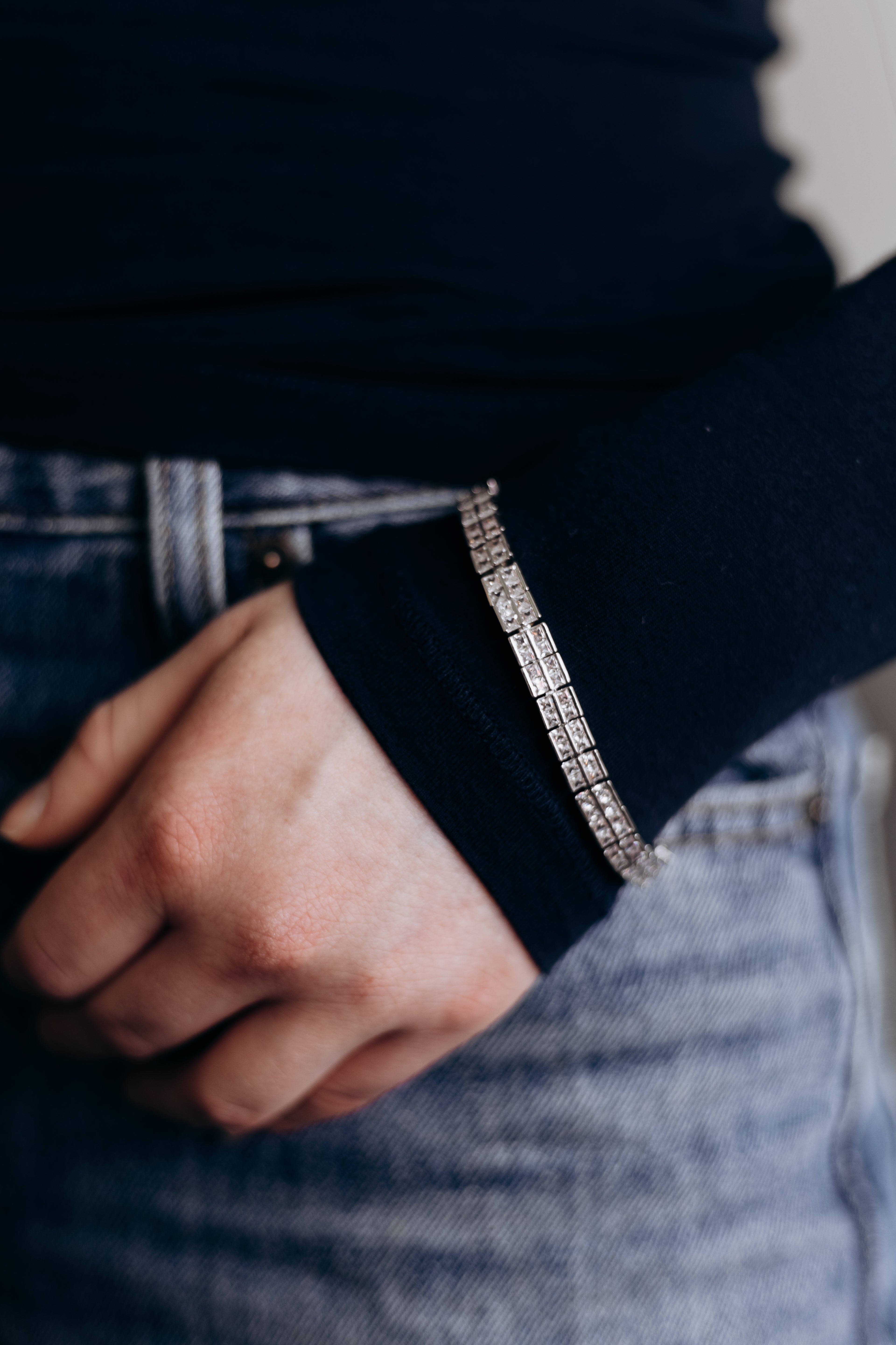 Silver Rhodium Plated Cubic Zirconia Double Row Tennis Bracelet 17 cm Box Clasp