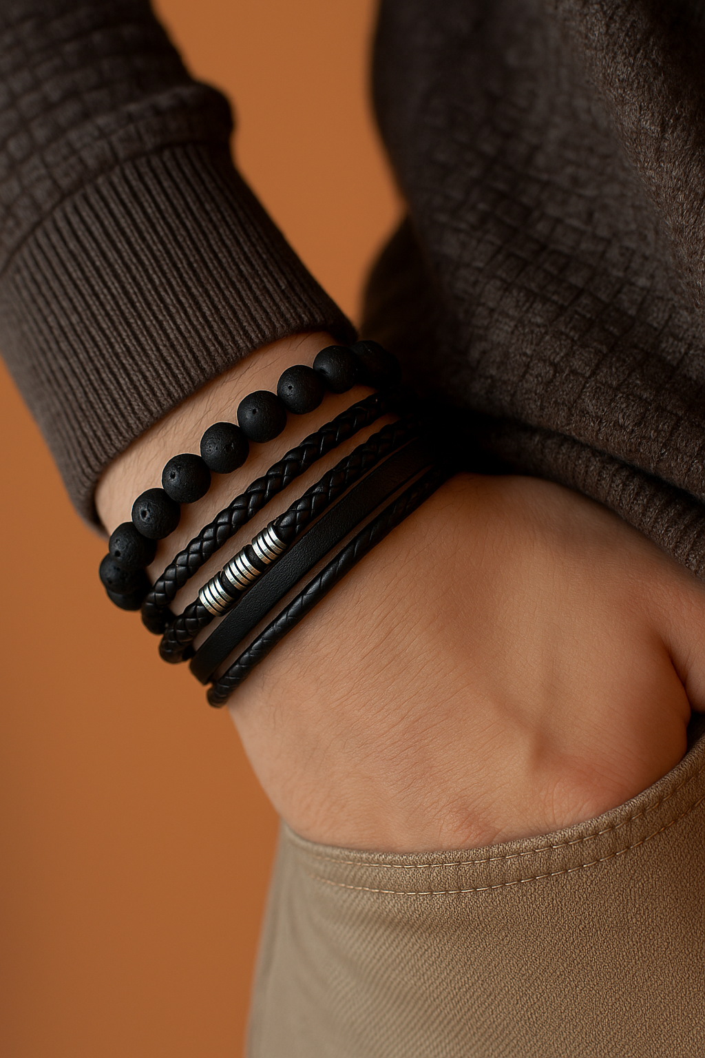 Men’s Lava Stone & Matte Onyx Bracelet – Stretch Beaded Jewelry