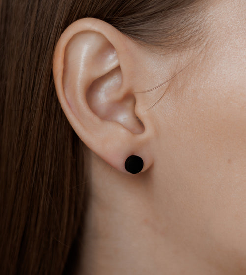 Black Rhodium Plated Stud Earrings, 6mm Round, Hypoallergenic
