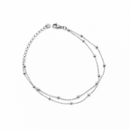 Double Chain Beaded Anklet – Stainless Steel, Adjustable 21+5 cm