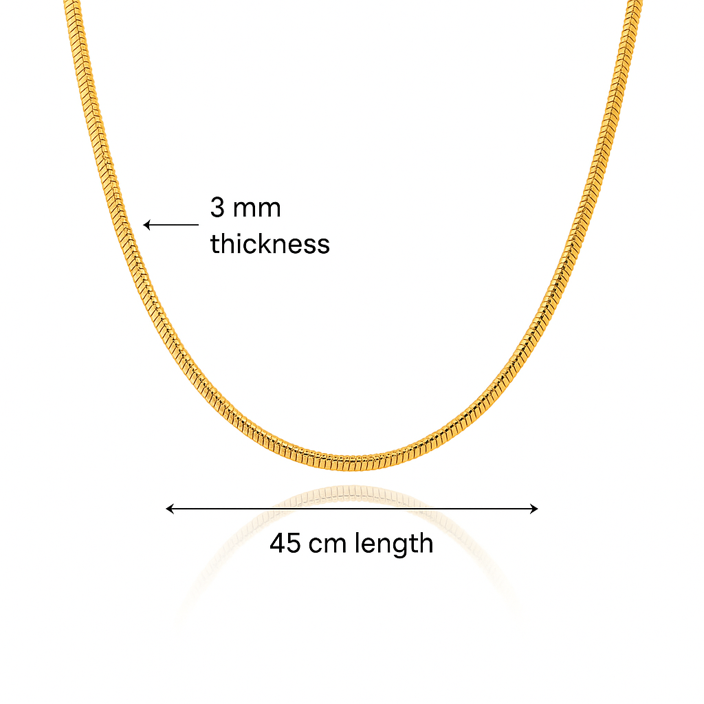 Snake Chain Necklace Gold Plated / Rhodium 3mm 45–55cm