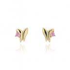 Sedy Jewelry Gold Plated Butterfly Stud Earrings with Pink CZ Stone – 1.5cm
