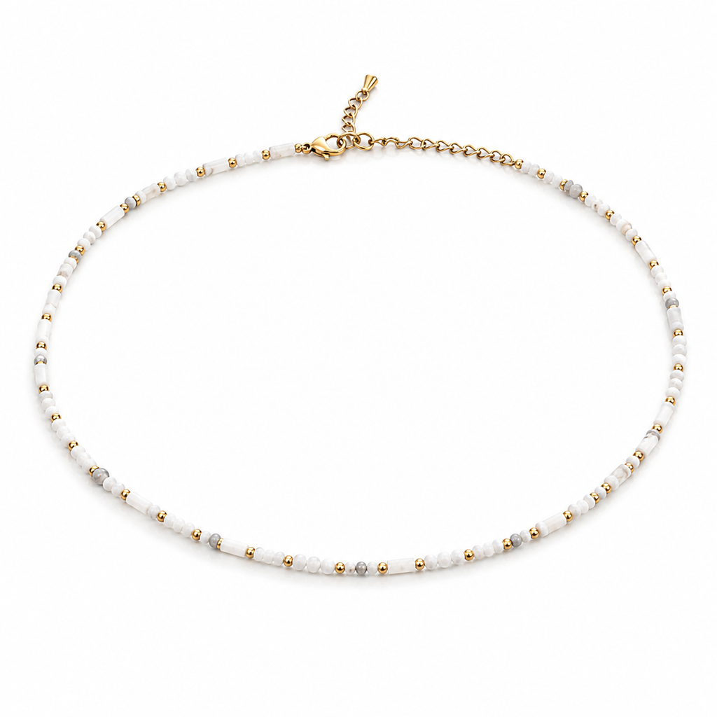 Natural Gemstone Beaded Necklace for Women – Spinel, Amazonite, Malachite, Apatite & Agate, Gold Plated Stainless Steel, 38+5 cm