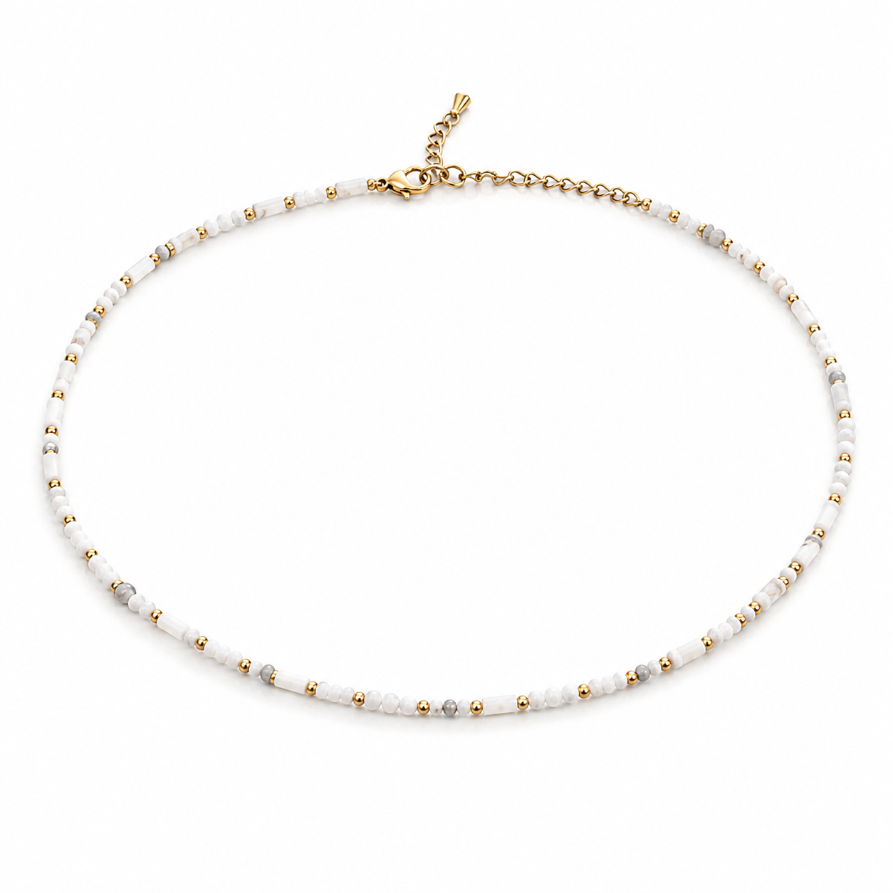 Natural Gemstone Beaded Necklace for Women – Spinel, Amazonite, Malachite, Apatite & Agate, Gold Plated Stainless Steel, 38+5 cm