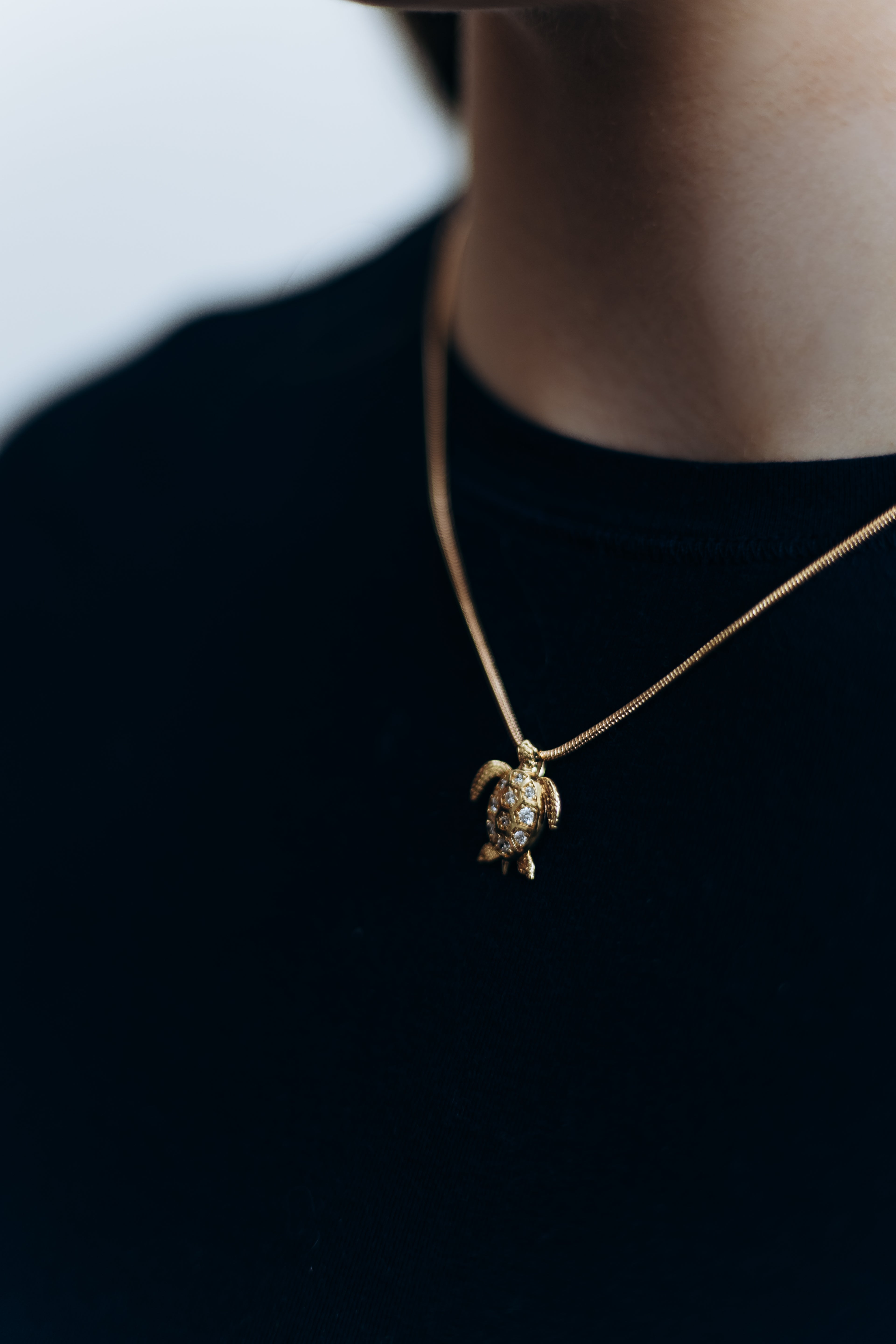 Gold Plated Turtle Pendant with CZ Stones – Hypoallergenic Pendant Charm