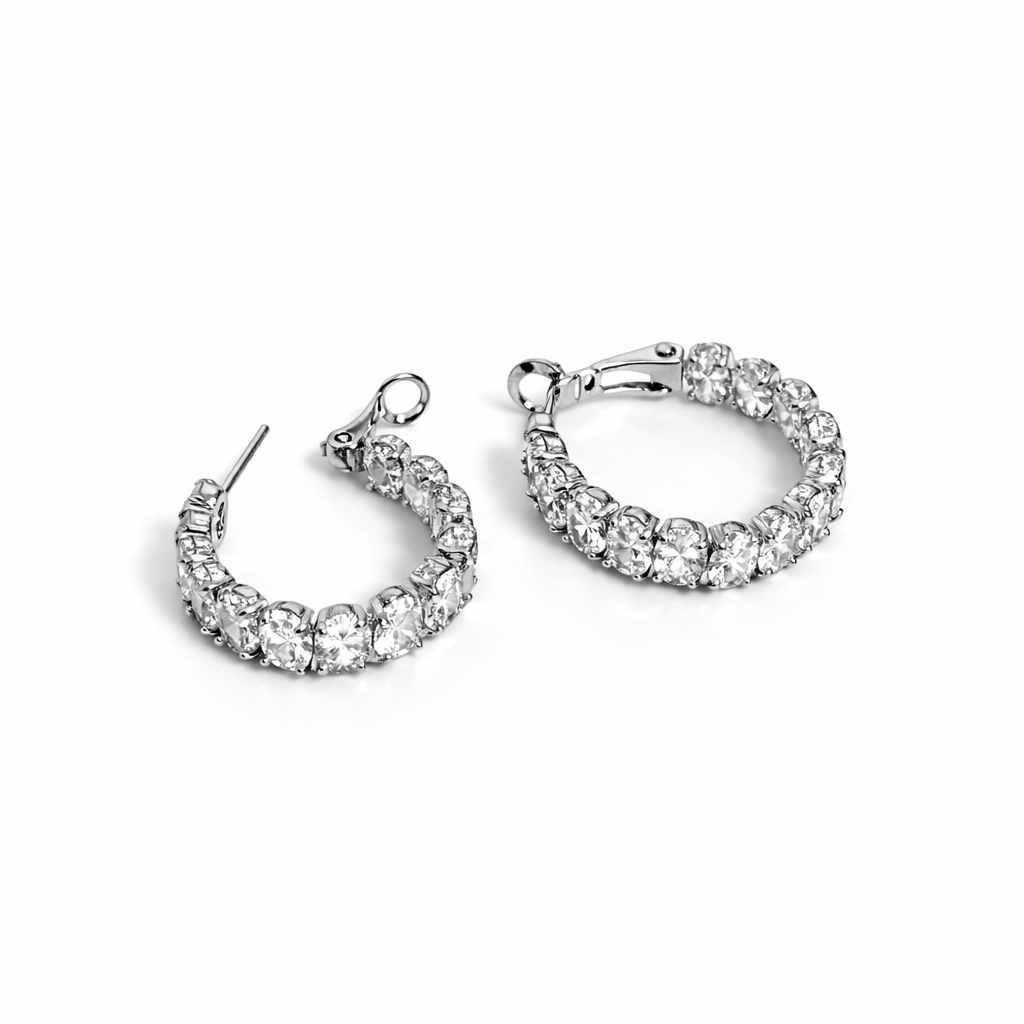 White Gold Plated CZ Hoops 2.6cm