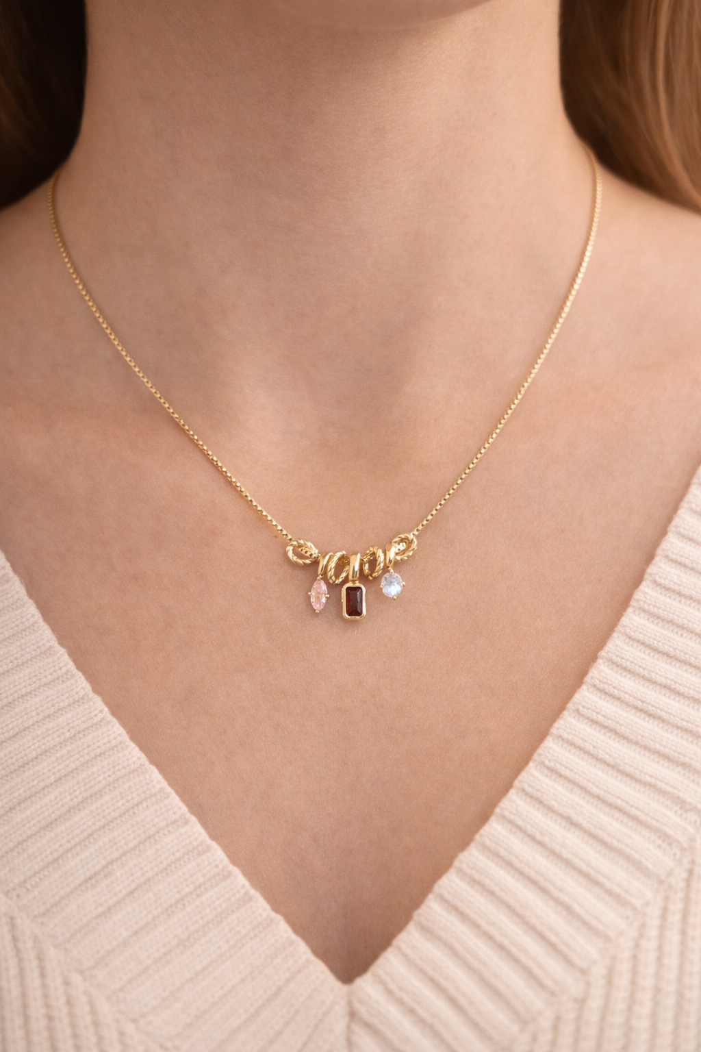 Gold Plated Multicolor CZ Charm Necklace with Pendant – Adjustable 40+5 cm