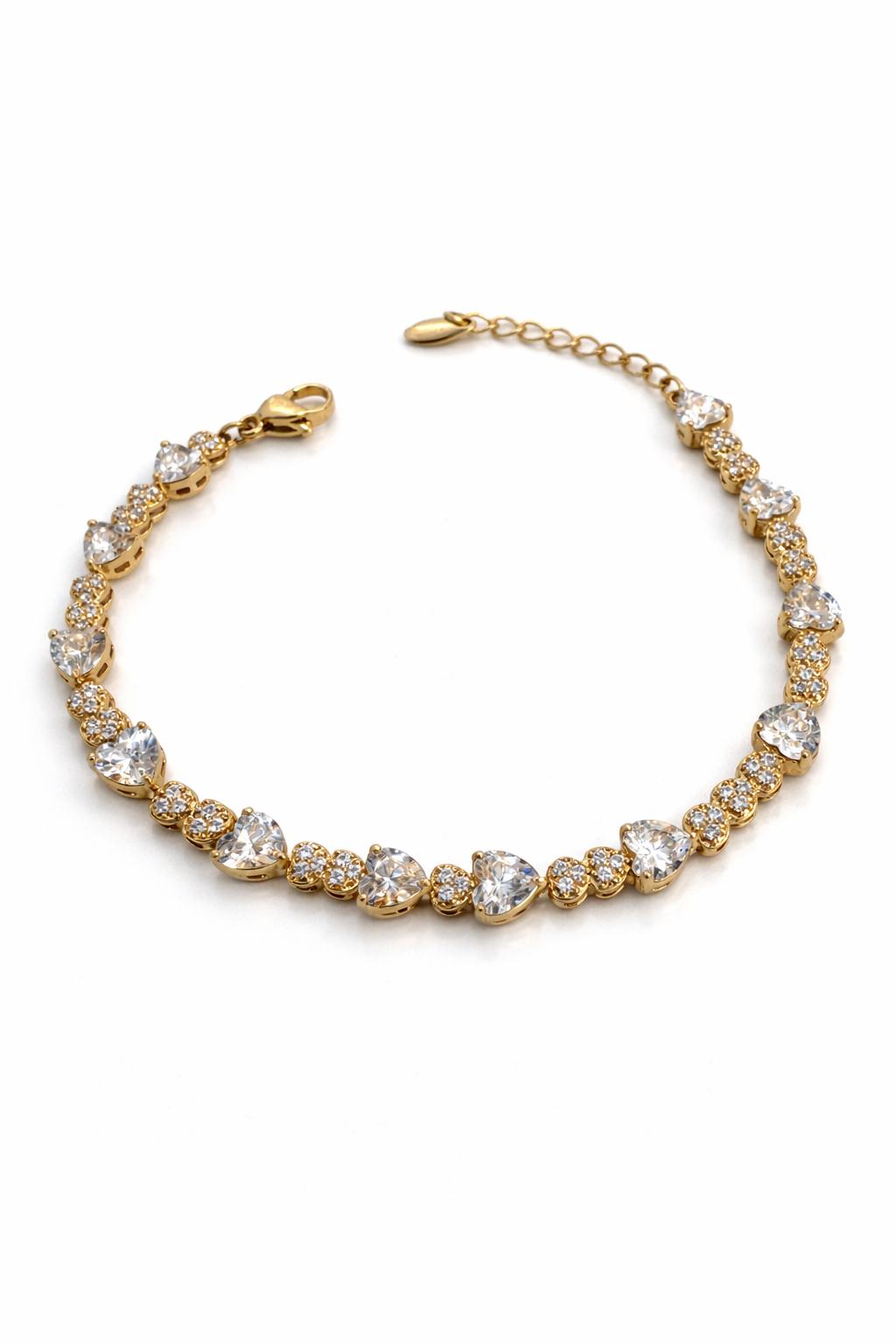Rose Gold CZ Heart Tennis Bracelet – 5 mm, Adjustable 17+3 cm