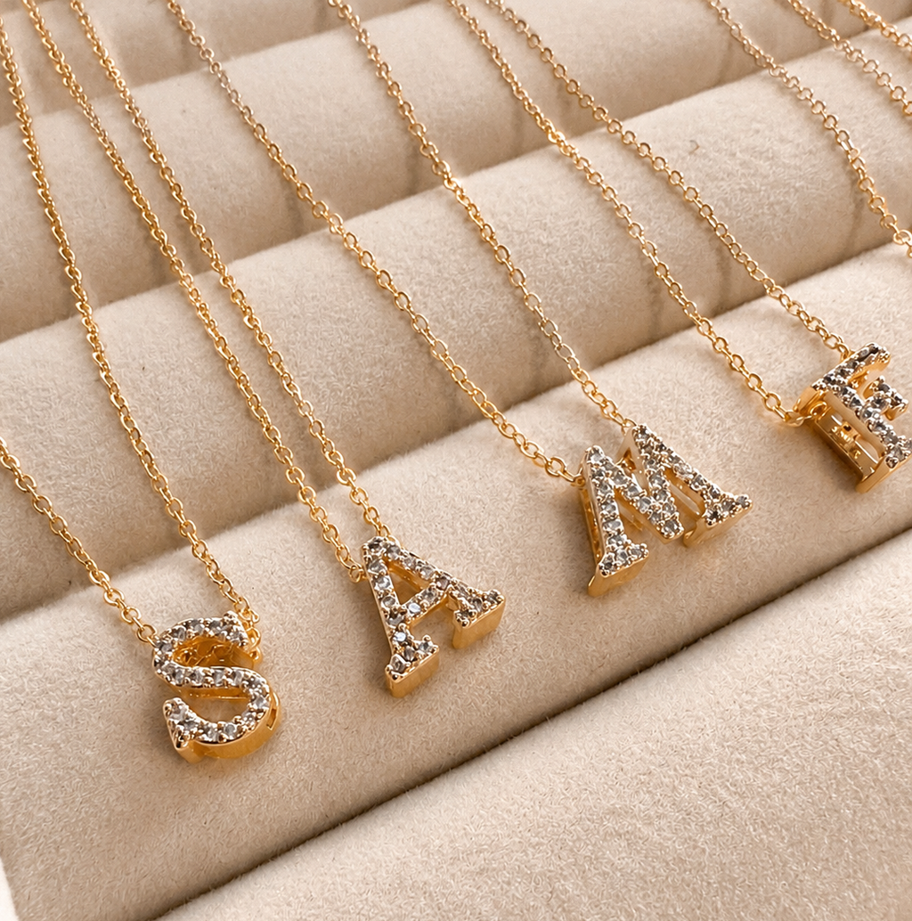 Personalized Initial Letter Necklace in 925 Sterling Silver | Gold Plated CZ Alphabet Pendant | 40+5 cm
