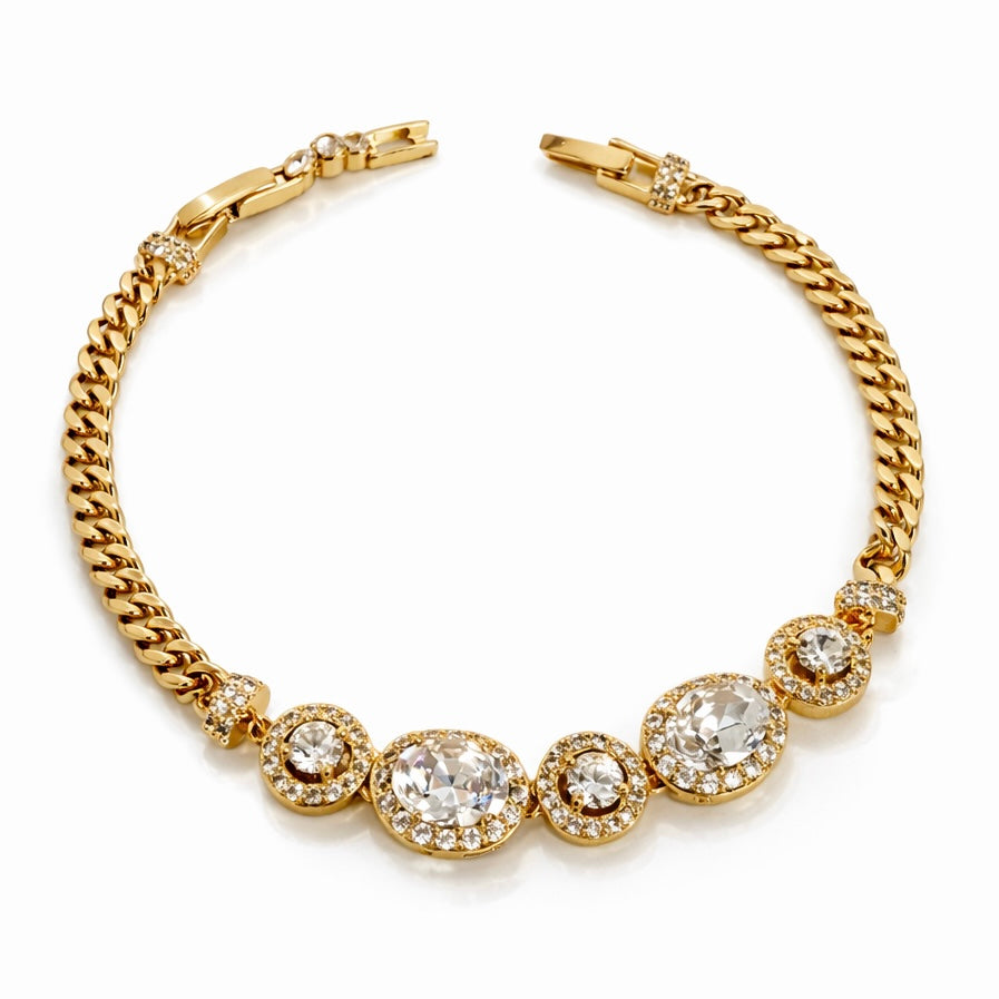 Rose Gold Plated or White Gold Plated CZ Bracelet – Elegant Crystal Bracelet for Women | Non Tarnish | 17.5 + 2.5 cm (6.89” + 0.98”) | Wedding & Evening Jewelry