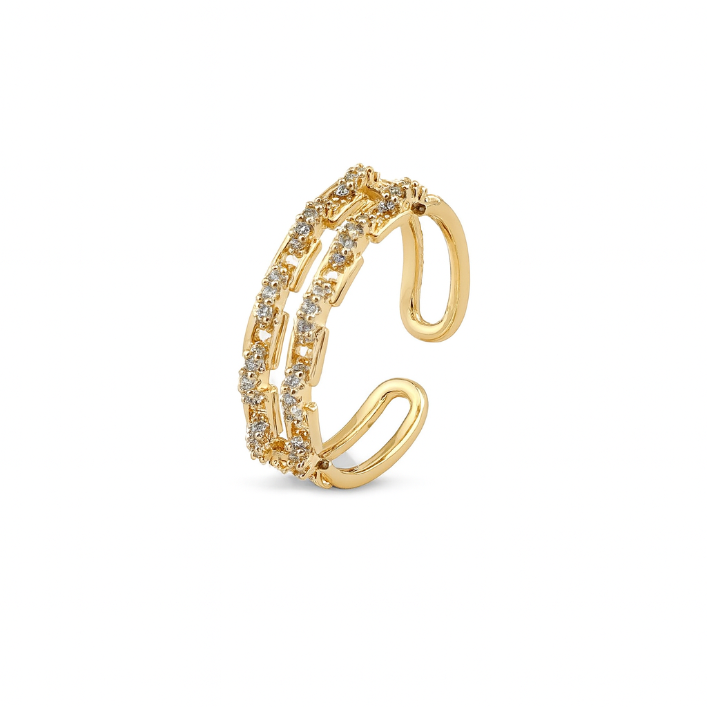 Gold Plated Double Row Ring with Cubic Zirconia – Adjustable 6-7