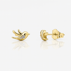 Bird Stud Earrings with Cubic Zirconia – Gold Plated Copper