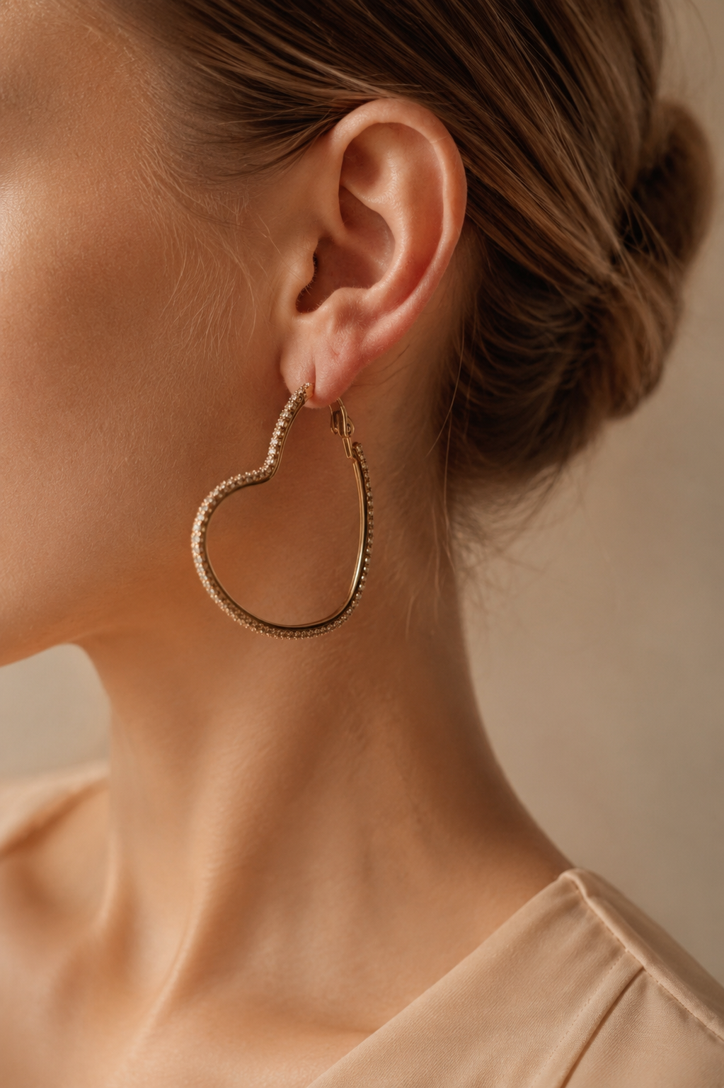 Heart Hoop Earrings with CZ | Gold Plated Hoops 4.5 cm | Sterling Silver Post