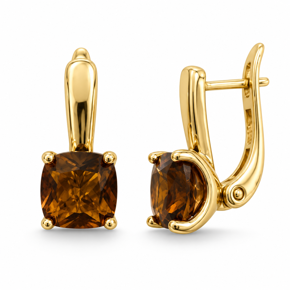 Cushion Cut CZ Leverback Earrings – Gold Plated, Four Colours
