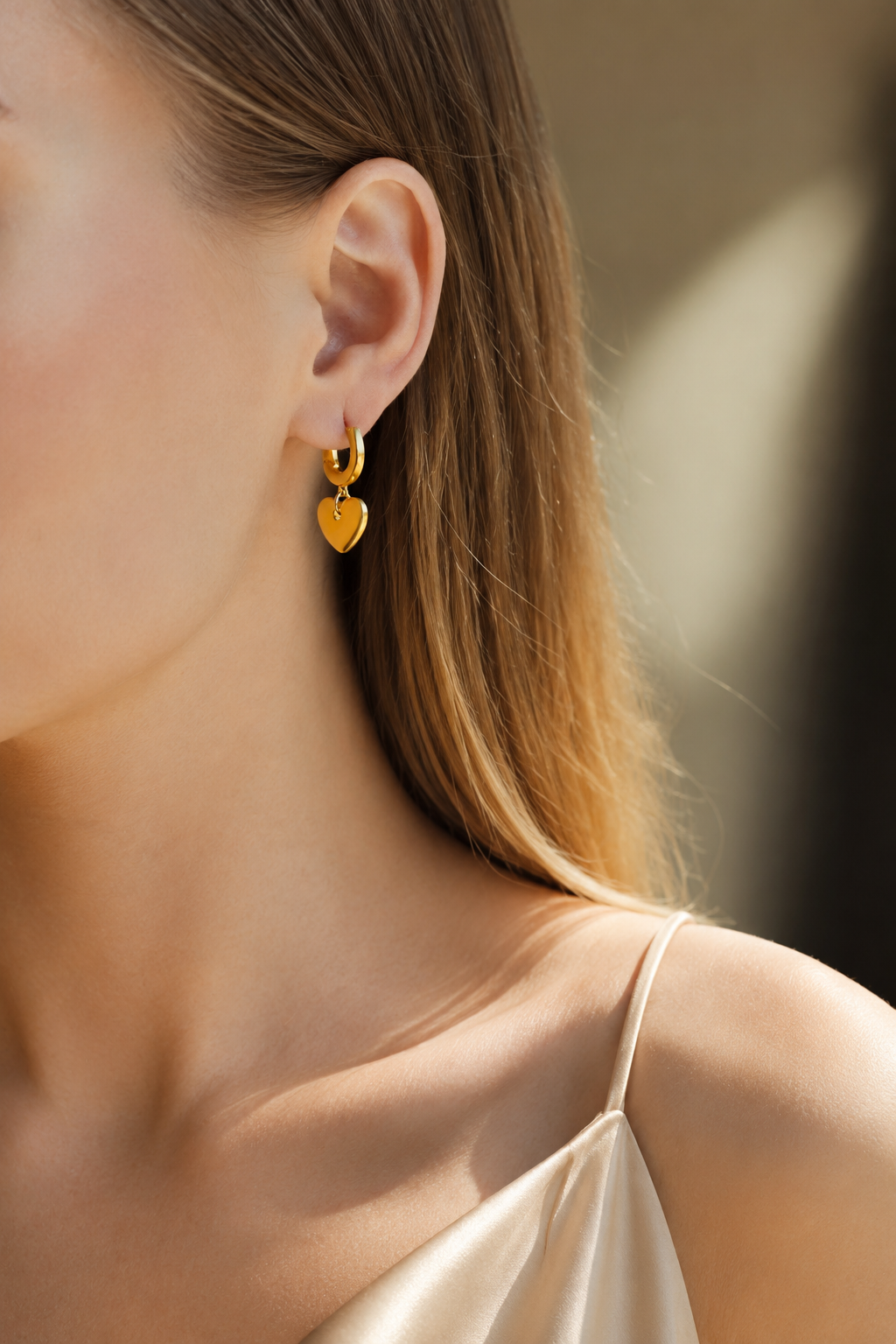 Gold Plated Heart Charm Hoop Earrings | Minimalist Huggies