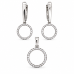 White & Gold Plated Circle CZ Jewelry Set – Leverback Earrings & Pendant