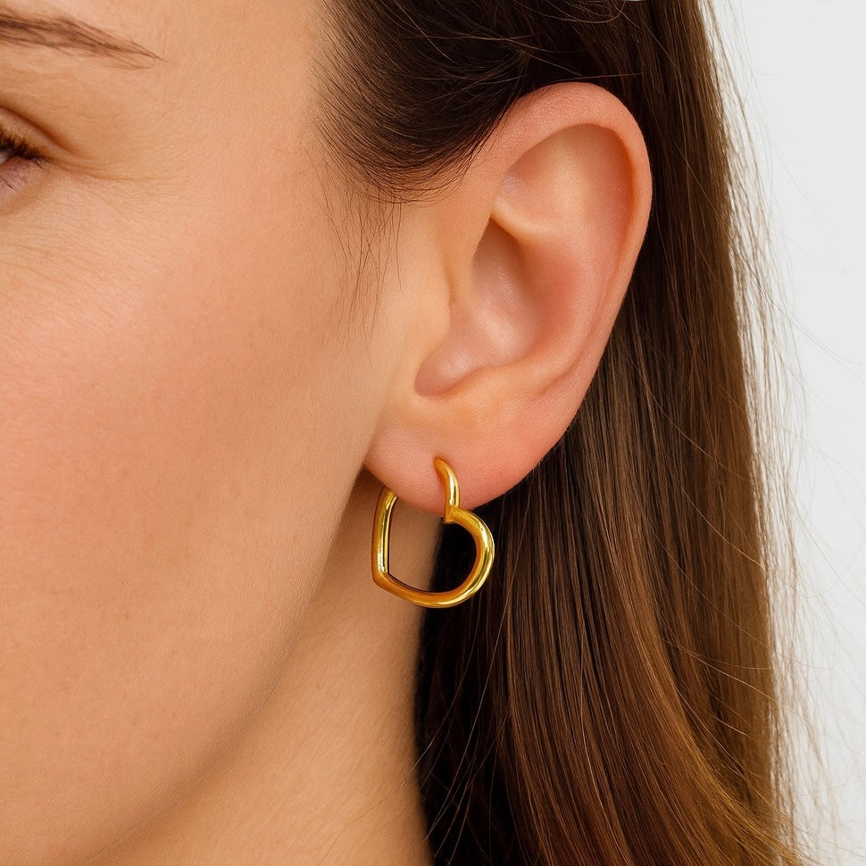 Hypoallergenic Heart Hoop Earrings – 14K Gold or Rhodium Plated