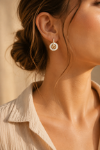 White Gold Plated CZ Drop Earrings 2.8cm Geometric Design