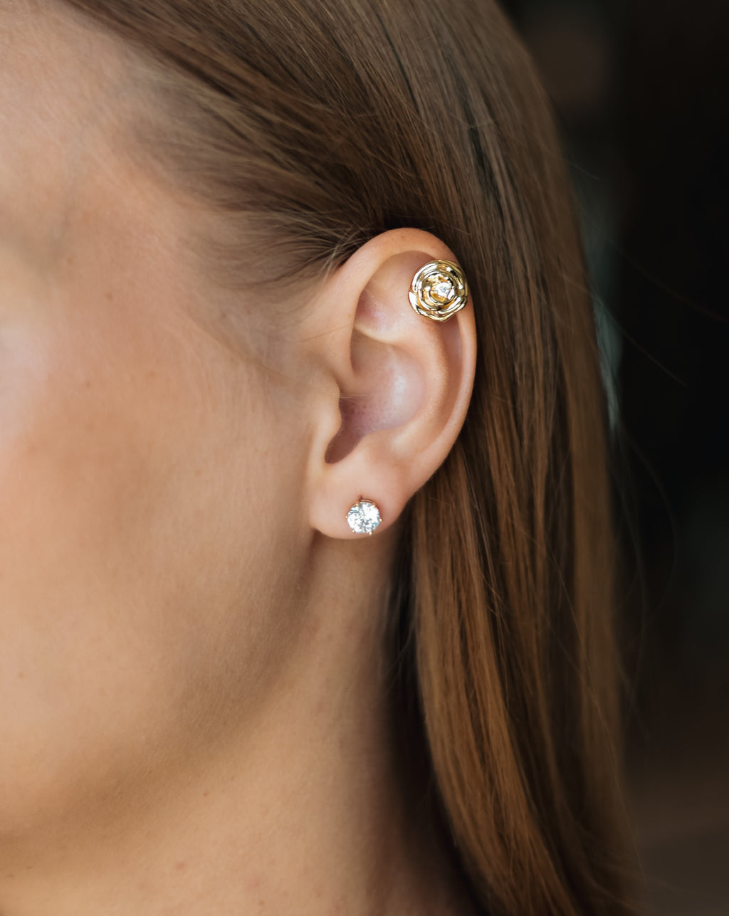 Gold Plated Rose Clip-On Earring – 1.2 cm, Ear Cuff or Lobe