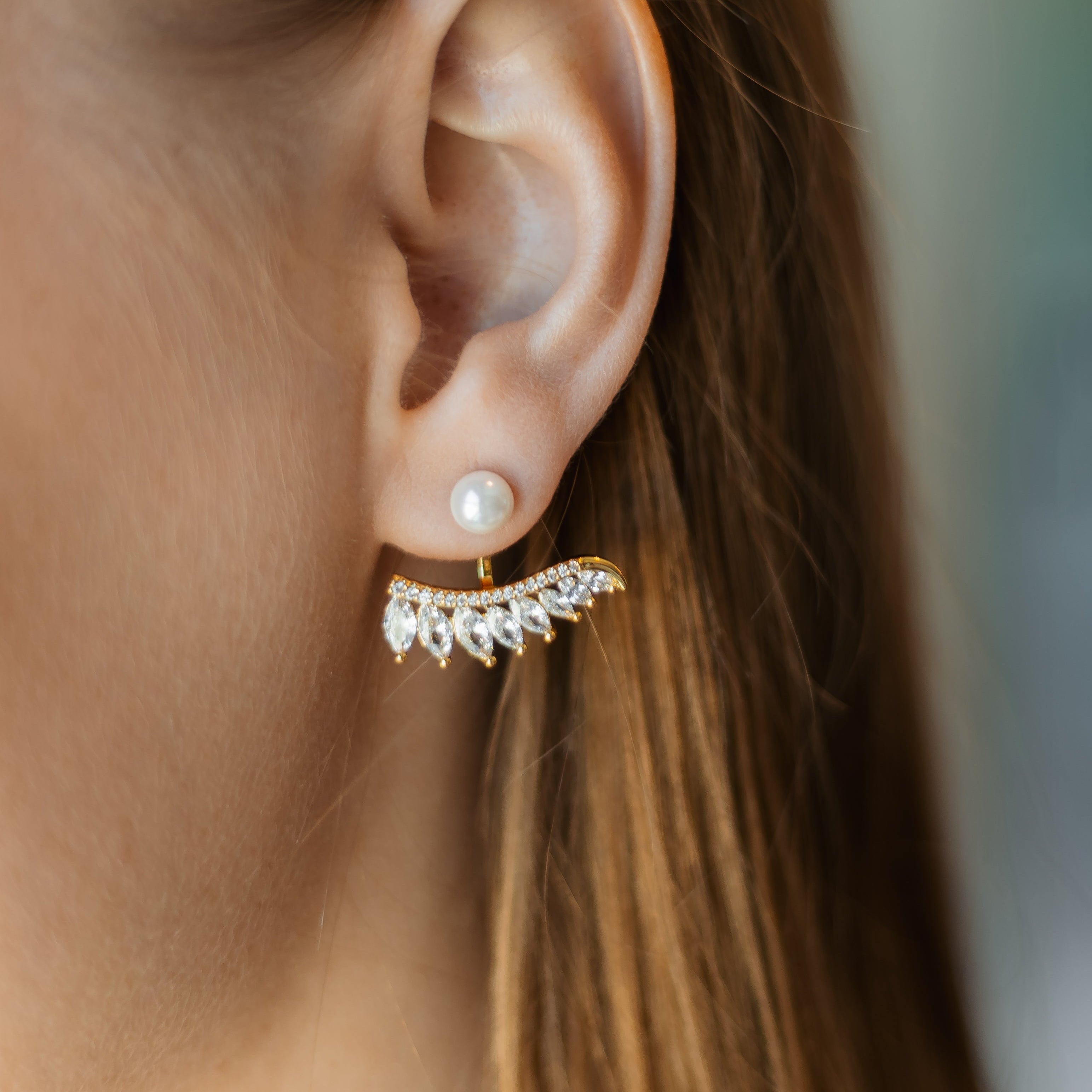 Pearl Jacket Stud Earrings 2.5cm – Silver & Gold