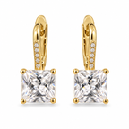 Square CZ Leverback Earrings with Sparkling Accents – Gold Plated Brass