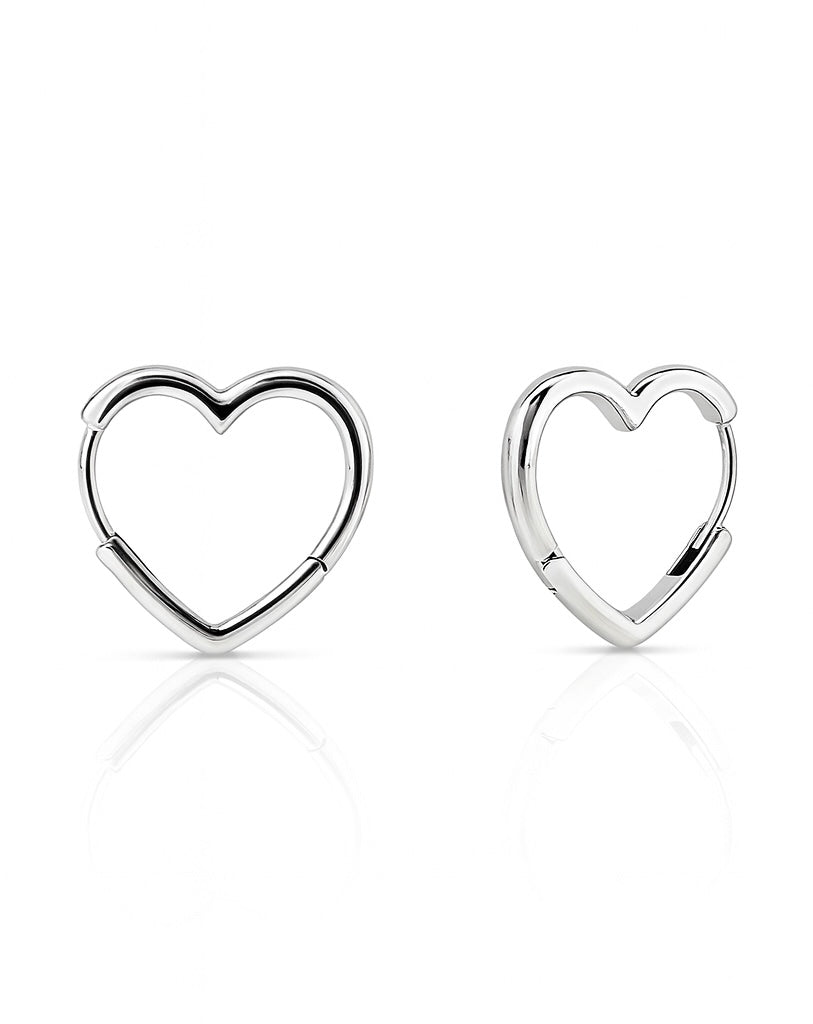 Hypoallergenic Heart Hoop Earrings – Rhodium Plated or 14K Gold