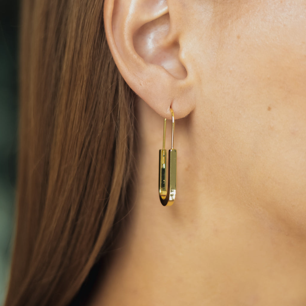 Gold Plated Paperclip-Style Hoop Earrings, 3.5 cm