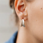 Gold Plated Hoop Earrings with White Enamel, 2 cm