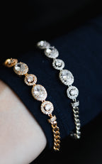 Rose Gold Plated or White Gold Plated CZ Bracelet – Elegant Crystal Bracelet for Women | Non Tarnish | 17.5 + 2.5 cm (6.89” + 0.98”) | Wedding & Evening Jewelry