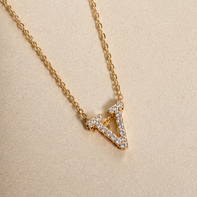 Personalized Initial Letter Necklace in 925 Sterling Silver | Gold Plated CZ Alphabet Pendant | 40+5 cm