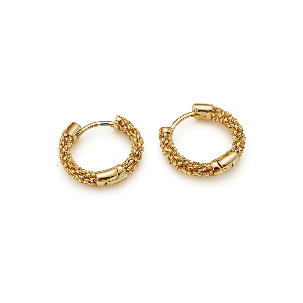 Sedy Jewelry Gold Plated Textured Hoop Earrings, 1.5 cm, Hypoallergenic