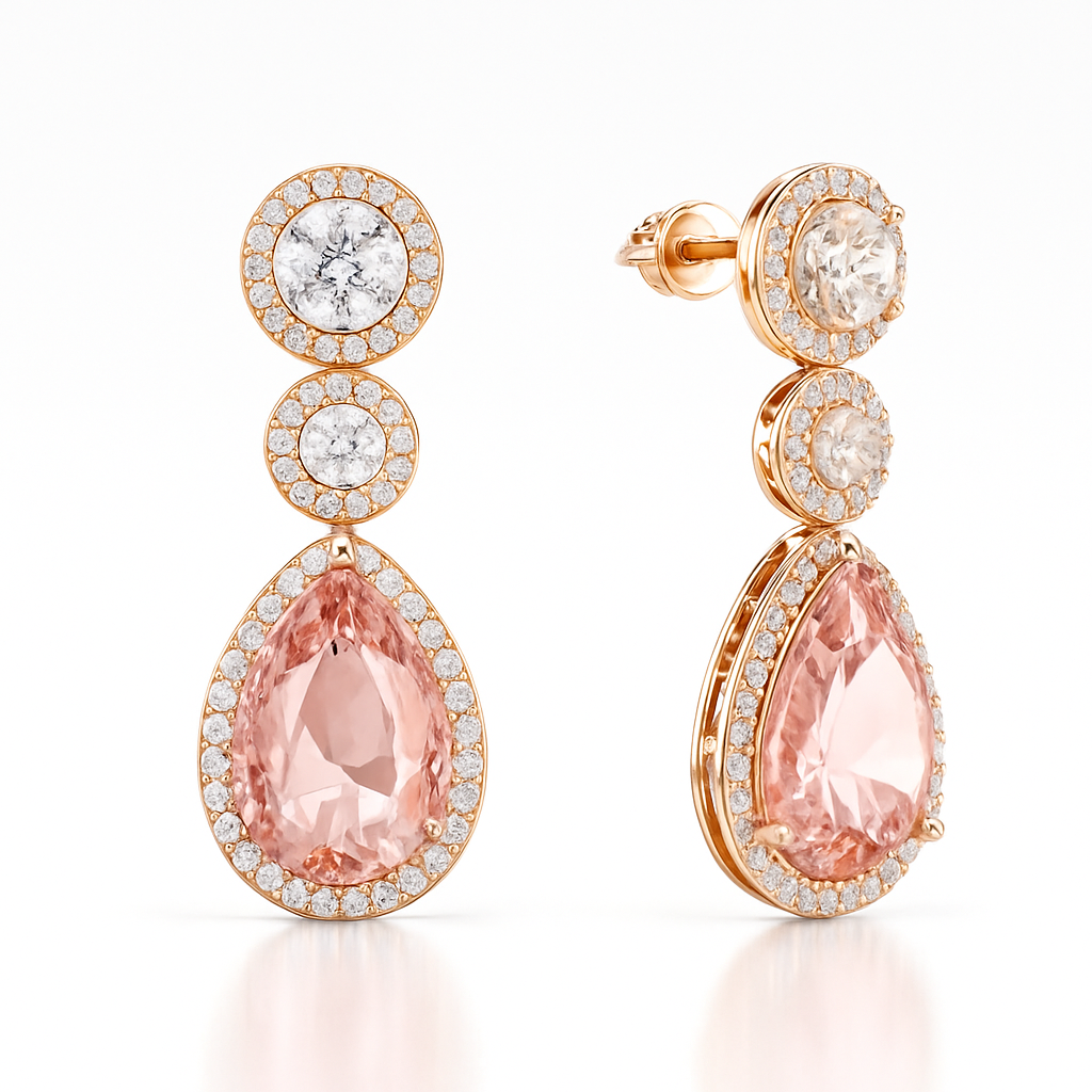 Gold Plated Drop Earrings with Pink Crystal & CZ – Dangle Design