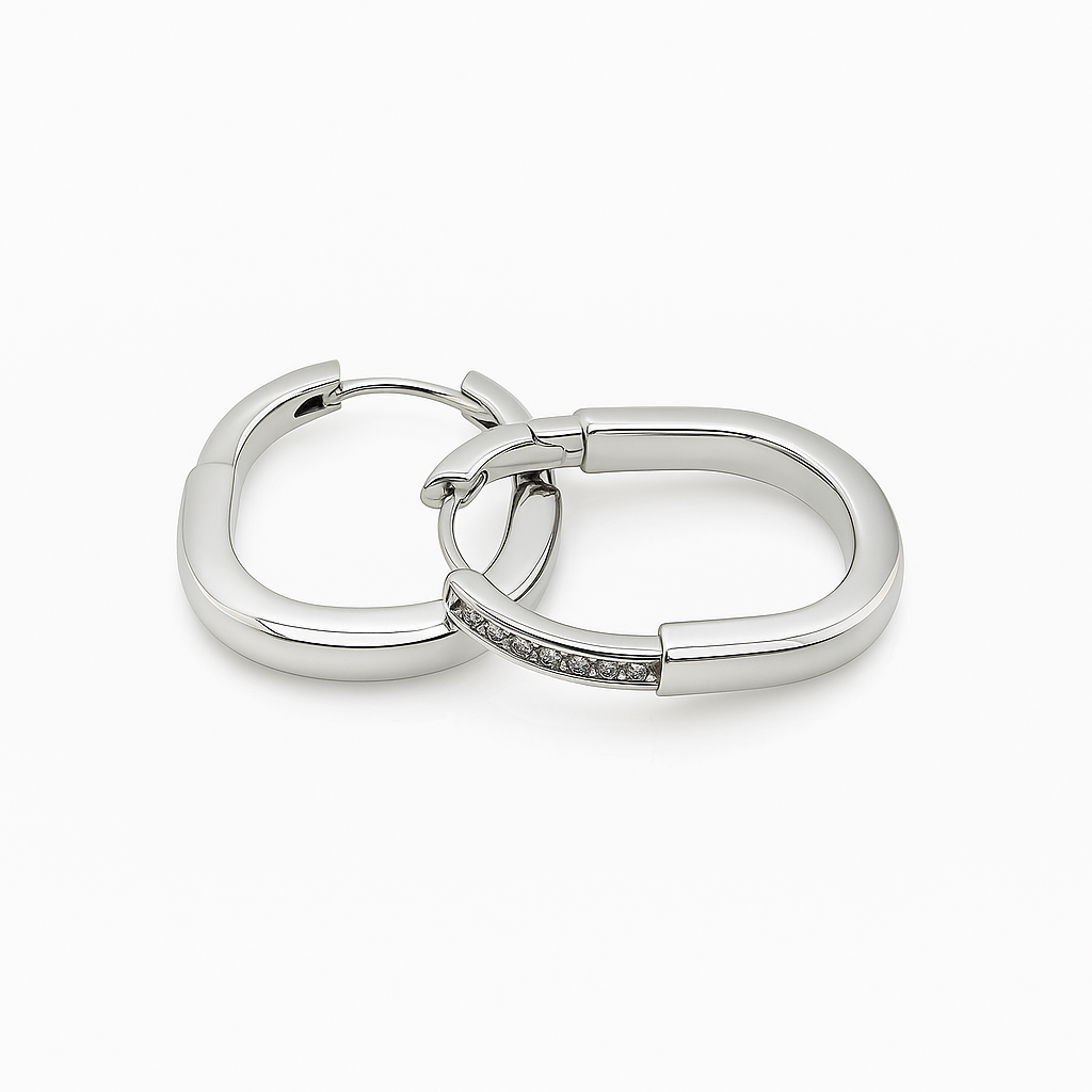 Rectangular Hoop Earrings | Gold or White Gold Plated | Minimalist Hoops 2.6 cm