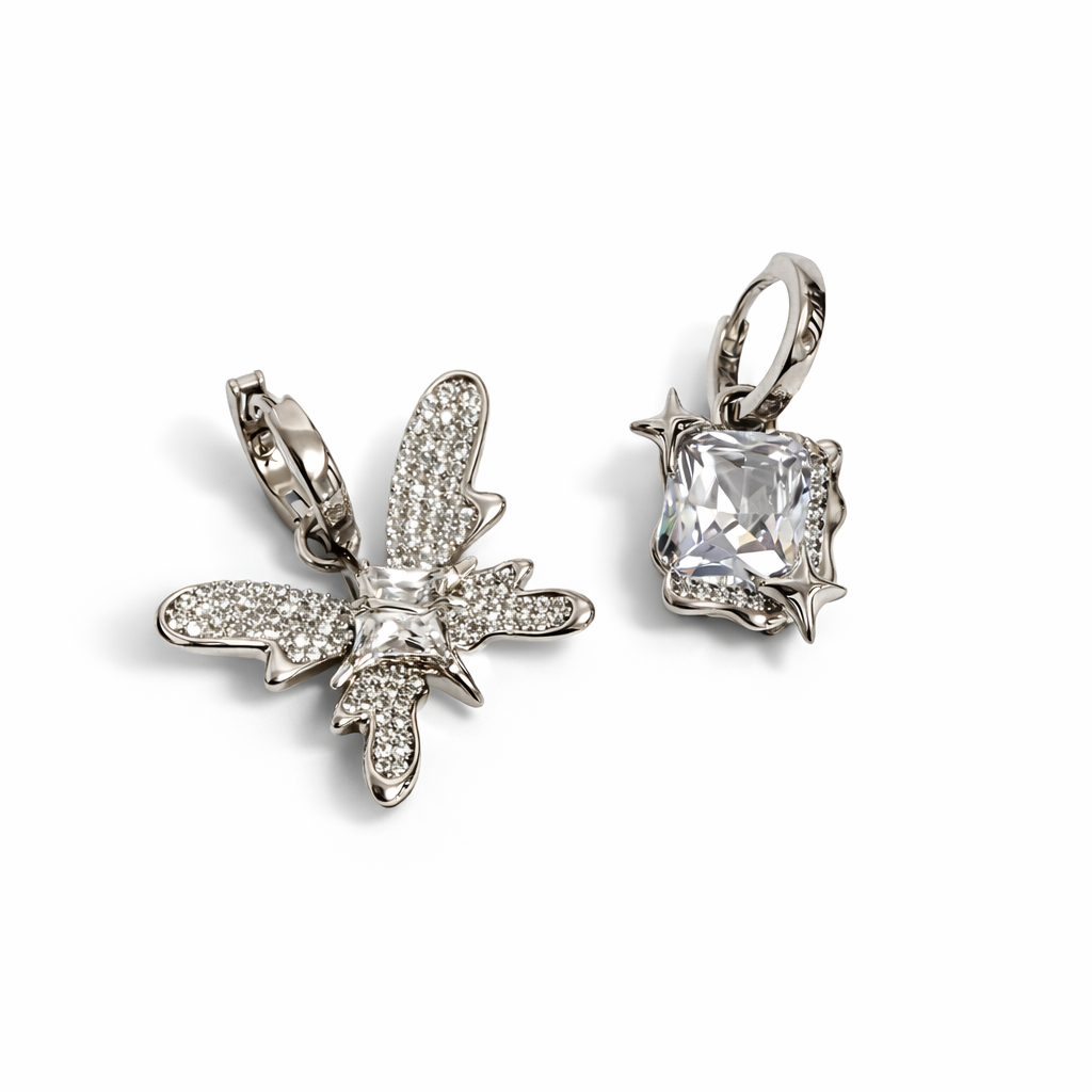 Silver Charm Huggie Hoop Earrings Set