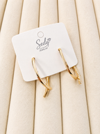 Gold Plated CZ Ear Jacket Earrings | Double Curve Studs