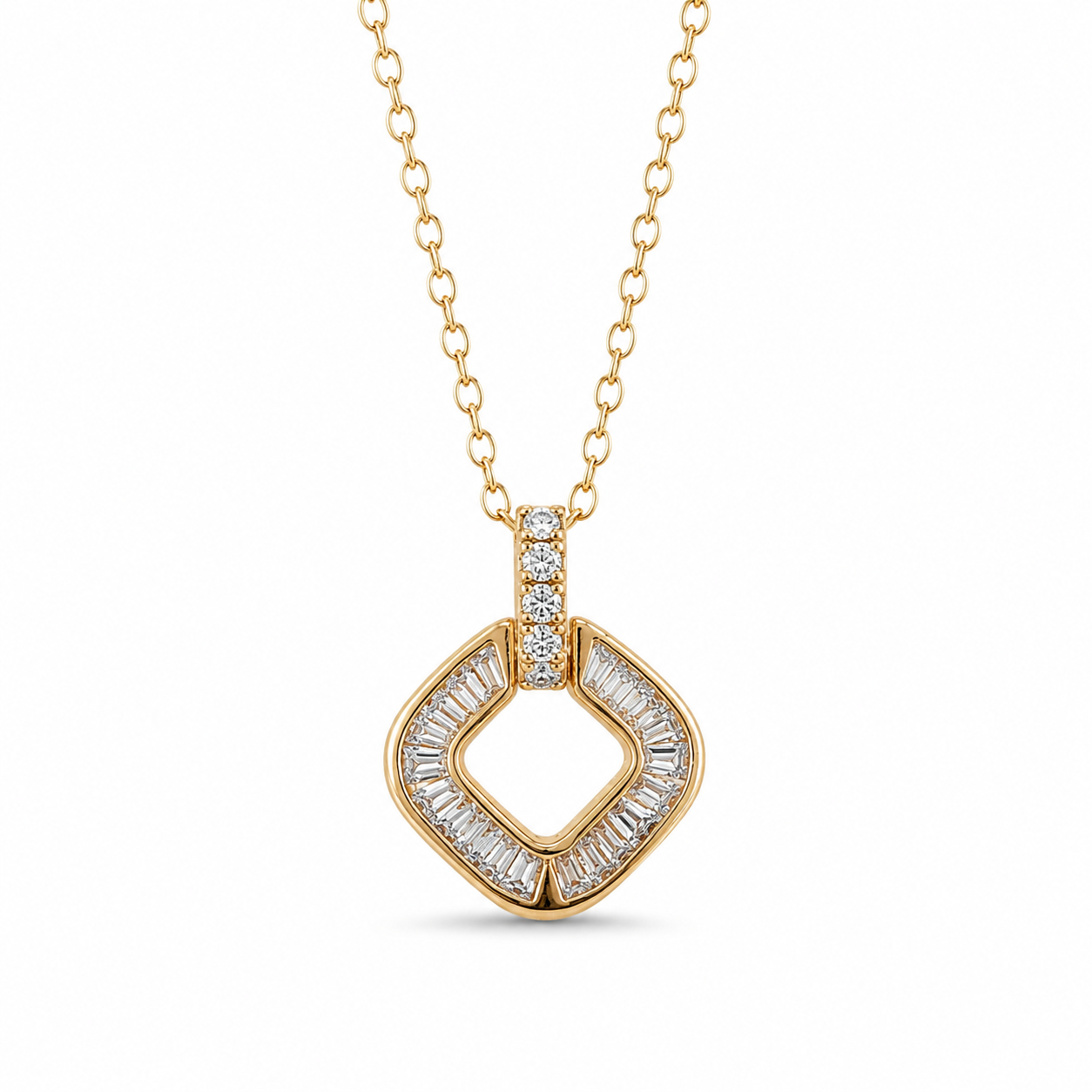 Geometric CZ Pendant Necklace – Gold Plated & Silver Finish | Hypoallergenic | 40+5 cm