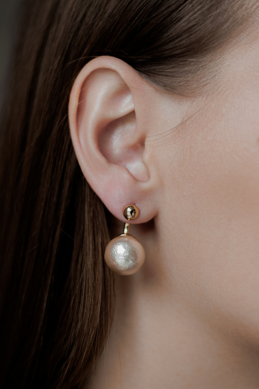 Pearl Ear Jacket Earrings 10mm, Gold Plated, Sterling Silver Post