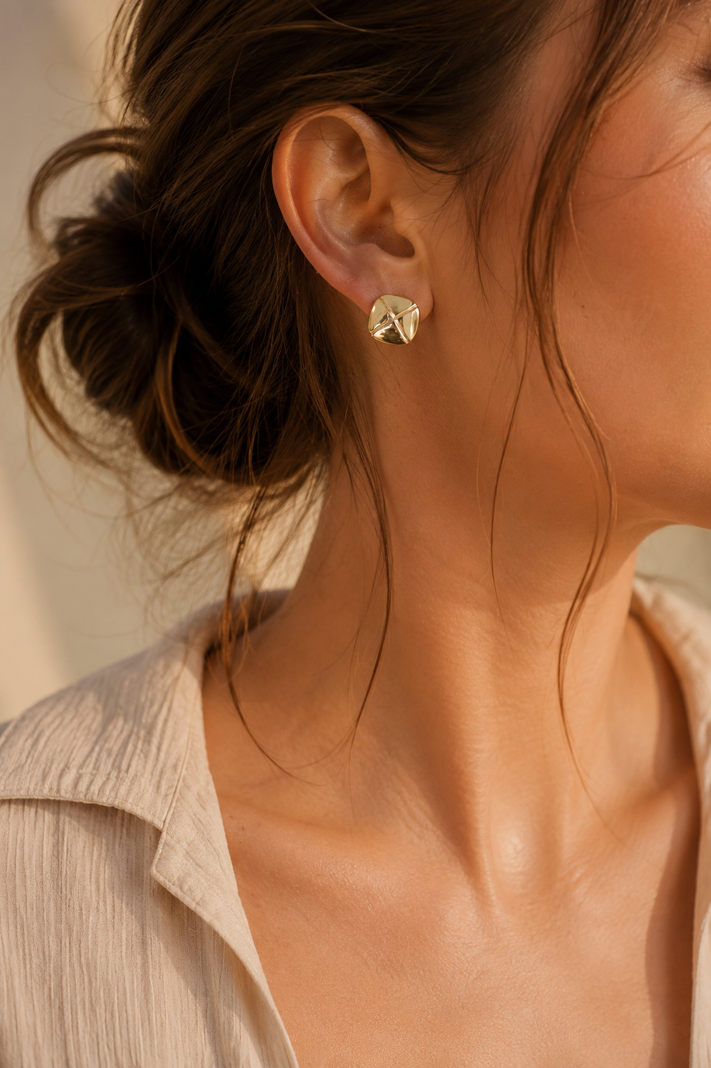 Square Stud Earrings, Gold or White Gold Plated, 1.5 cm